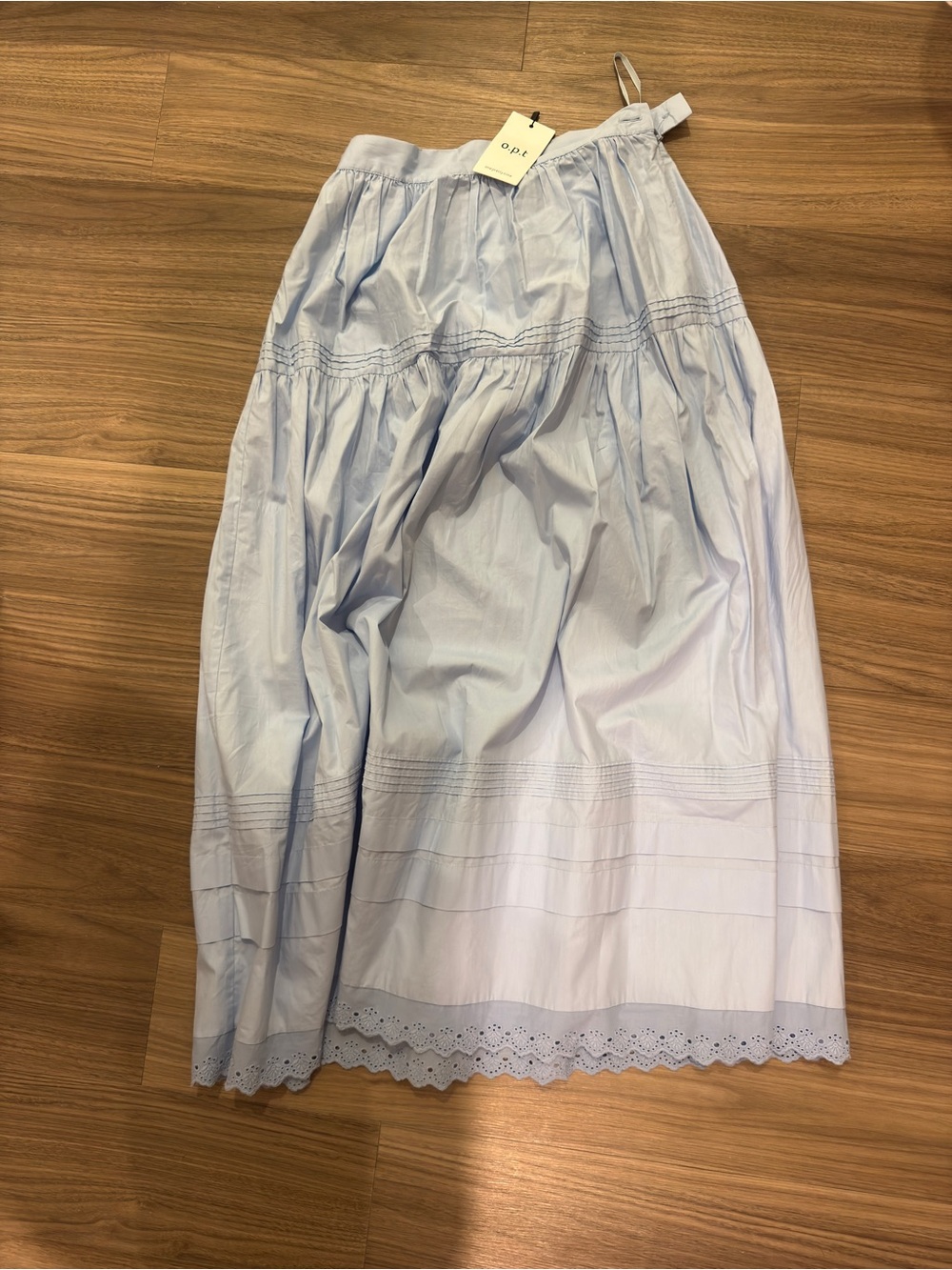 Doen look-alike Sebastian skirt  Light Blue Eyelet Hem Women's Midi Skirt